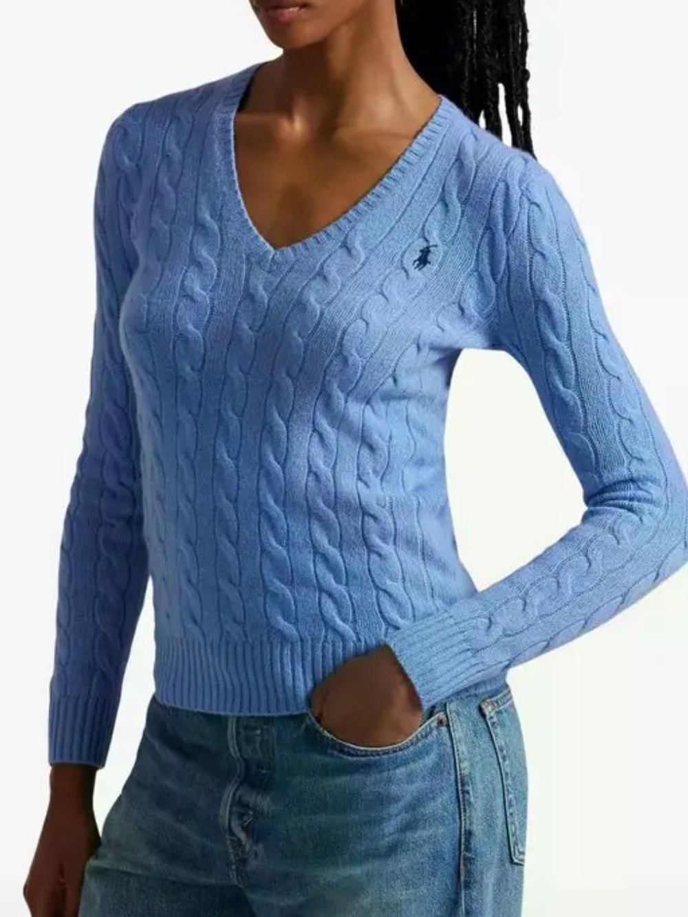 Ralph Lauren Cable V-Neck Sweater - Sky Blue